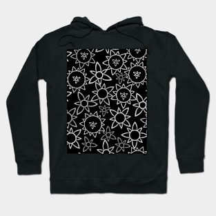 Retro Flower Suns White on Black Hoodie